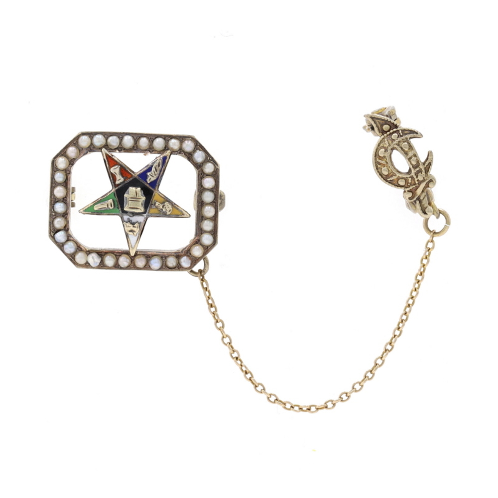 Yellow Gold OES & Shriners Badge & Sweetheart Guard Pin - 10k Women's Masonic